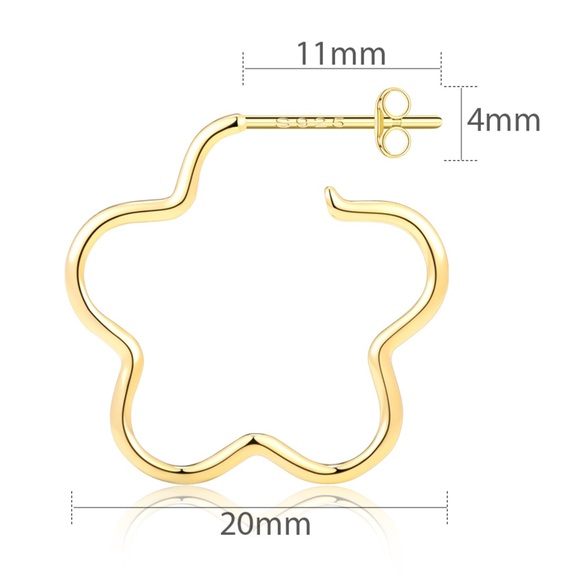 Solid Silver Flower Hoop Stud Earrings-SS038 Gold - Picture 8 of 8